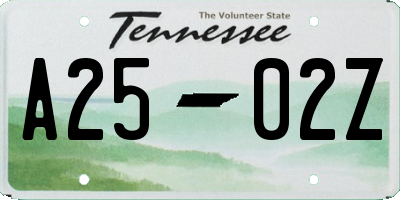 TN license plate A2502Z