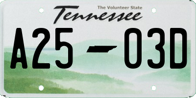 TN license plate A2503D