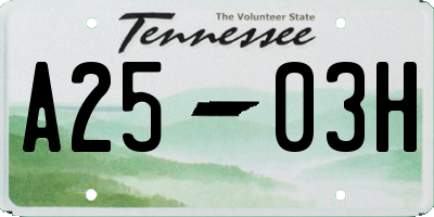 TN license plate A2503H
