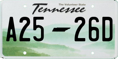 TN license plate A2526D