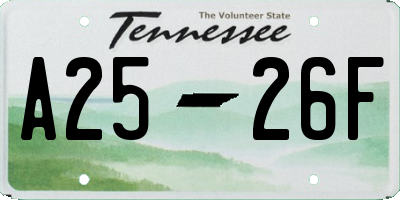 TN license plate A2526F