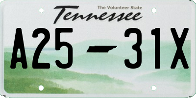 TN license plate A2531X