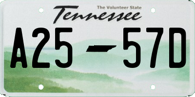 TN license plate A2557D