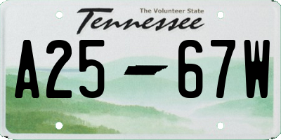 TN license plate A2567W