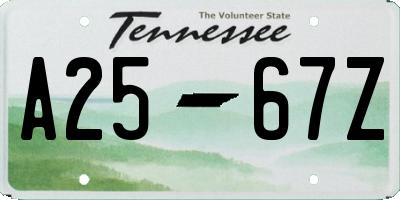 TN license plate A2567Z