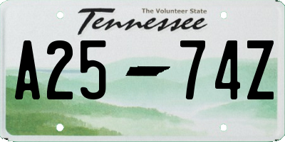 TN license plate A2574Z