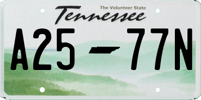 TN license plate A2577N