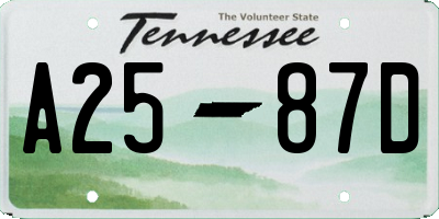TN license plate A2587D