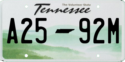 TN license plate A2592M