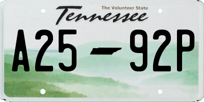 TN license plate A2592P