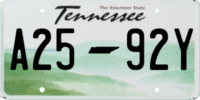 TN license plate A2592Y