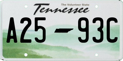TN license plate A2593C