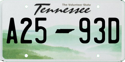 TN license plate A2593D