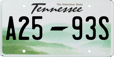 TN license plate A2593S