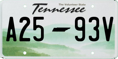 TN license plate A2593V