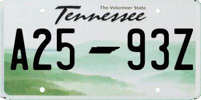 TN license plate A2593Z