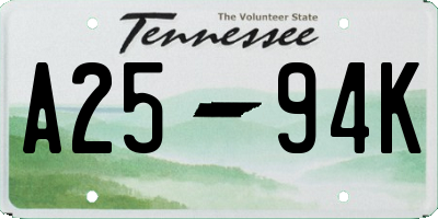 TN license plate A2594K