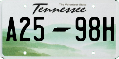 TN license plate A2598H