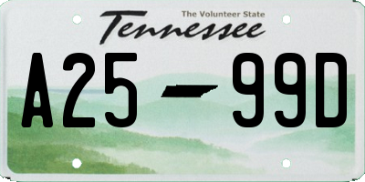 TN license plate A2599D