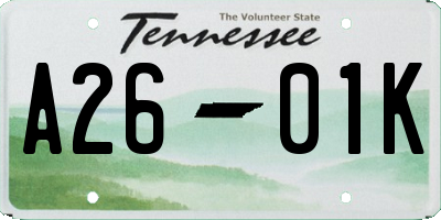 TN license plate A2601K