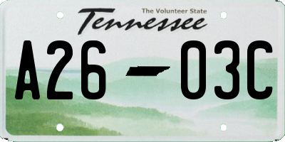 TN license plate A2603C