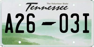 TN license plate A2603I