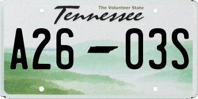 TN license plate A2603S
