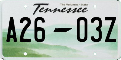 TN license plate A2603Z