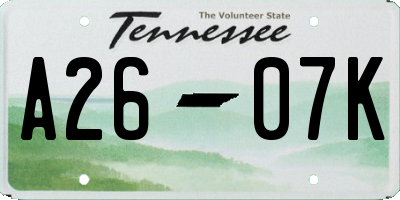 TN license plate A2607K