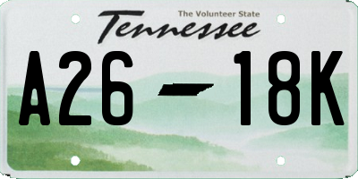 TN license plate A2618K