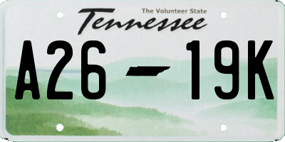 TN license plate A2619K