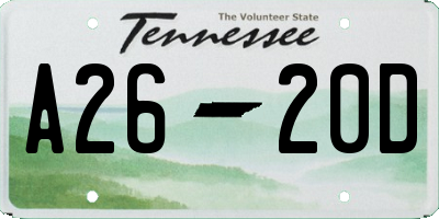 TN license plate A2620D