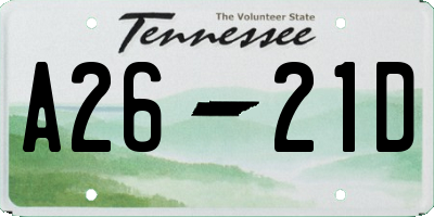 TN license plate A2621D