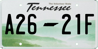 TN license plate A2621F