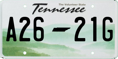 TN license plate A2621G