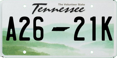 TN license plate A2621K