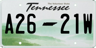 TN license plate A2621W