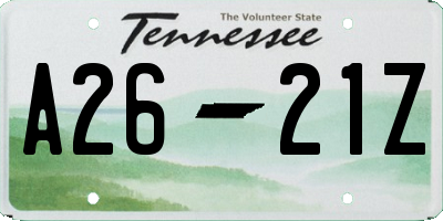 TN license plate A2621Z