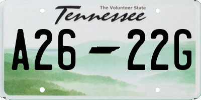 TN license plate A2622G