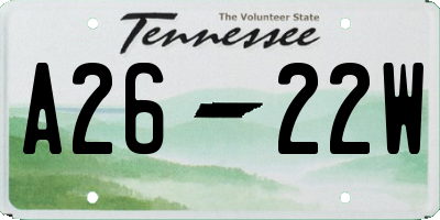 TN license plate A2622W
