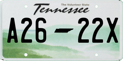 TN license plate A2622X