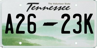 TN license plate A2623K
