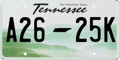 TN license plate A2625K