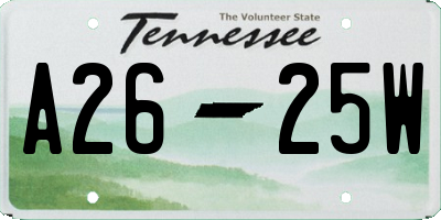 TN license plate A2625W