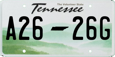 TN license plate A2626G
