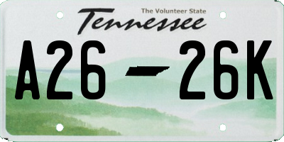 TN license plate A2626K