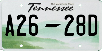TN license plate A2628D