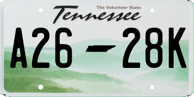 TN license plate A2628K
