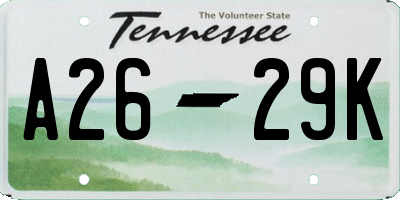 TN license plate A2629K