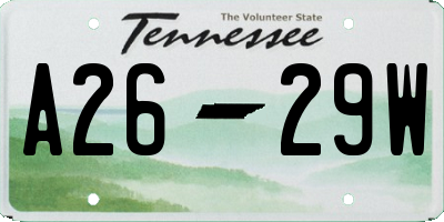TN license plate A2629W
